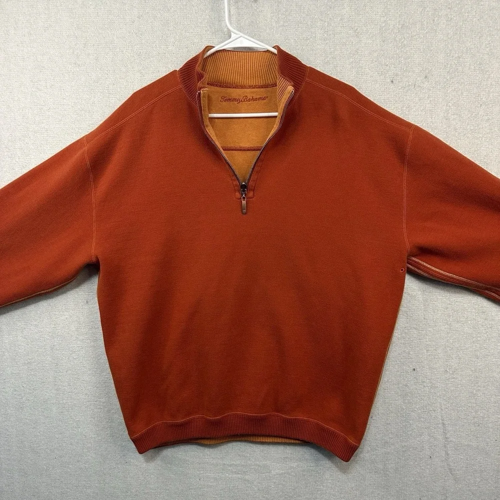 Tommy‎ Bahama 1/4 Zip Pullover Orange Rust Large/XLarge Sweatshirt Casual Top